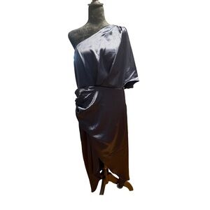 Elegant One-Shoulder Navy Dress